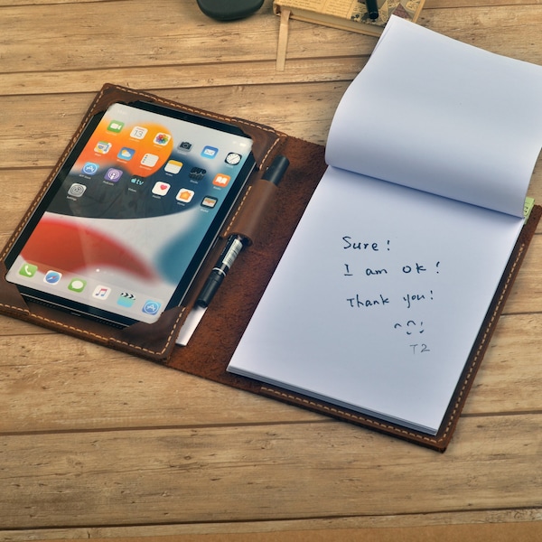 iPad mini Leder Folio Hülle mit A5 NotePad,iPad mini mit A5 Papier Schreibblock,Hülle Fall,Crazy Horse Leder Personalisiertes Geschenk