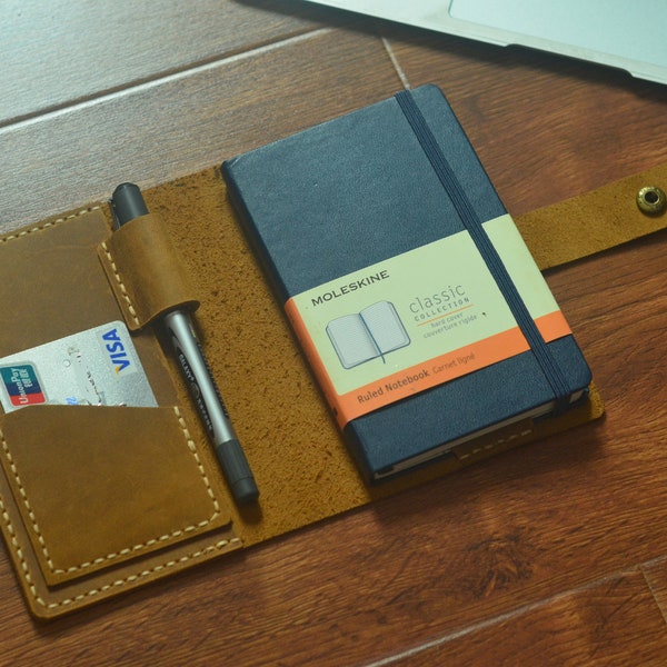 Leather Moleskine Cover,A6 Notebook Case with Pen Holder, A5 Moleskine refillable Case,Planner Travelling Notepad,Crazy Horse Leather Gift
