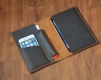 Crazy Horse Läderfodral till iPad Mini, Personligt Handgjort A5 Anteckningsblocksfodral