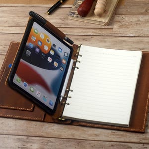 iPad mini Ordnerhülle, A5 Papier Pad mit 6 ringen Ordner, Reisen Folio Hülle, Leder personalisiertes Geschenk