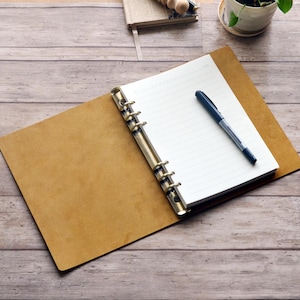 Leather A5 Binder Cover,6-Rings Planner with Papers Refillable in Crazy Horse Leather,Personalized Gift