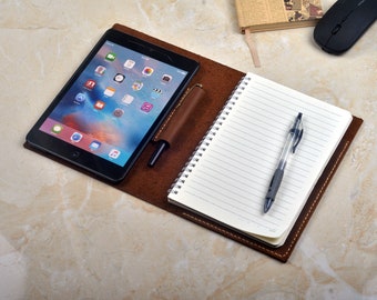 iPad mini Lederhülle mit A5 NotePad, iPad mini mit A5 Papierschreibblock, iPad mini Hülle, Crazy Horse Leder personalisiertes Geschenk