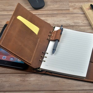 Capa de couro para iPad mini, iPad mini com bloco de notas A5, capa de viagem tipo fólio com 6 argolas, presente personalizado Crazy Horse