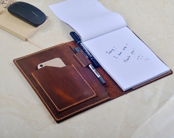 Handmade Crazy Horse Leather A5 Notepad Cover: Portfolio Case