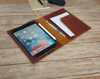 Crazy Horse Leather iPad Stand Cover with A5 Notepad: Personalized Folio Case