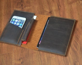 Crazy Horse Leather iPad Portfolio: Personalized A5 Notebook Cover