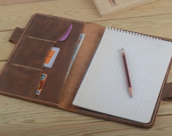 Handmade Crazy Horse Leather A5 Portfolio: Business Notepad Cover