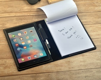 iPad mini läderfodral med A5 skrivblock, iPad mini med A5 pappersblock, fodral, Crazy Horse läder personlig present