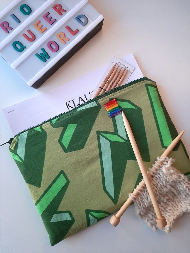 Made with lightining printed fabric A4 document holder with quilted lining Green pattern holder