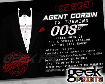 Secret Agent James Bond 007 Movie Theme Birthday Photo Invitation Custom Printable