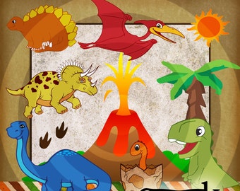 Friendly Dinosaur Digital Scrapbook Clipart