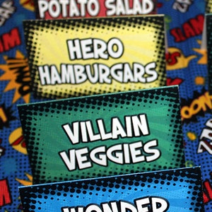 Hero Comic Book Menu Tent Cards Editable Text Printable image 1