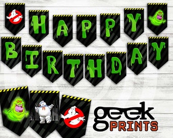 Happy Birthday Banner with Ghostbusters Theme Printable Download