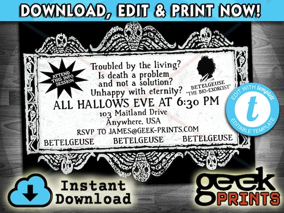 Party Invitation Inspired by Beetlejuice Custom Printable Templett Il_570xn