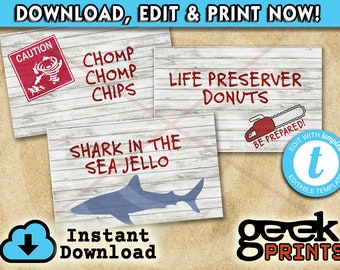 Shark Week Menu Cards with Editable Text Templett