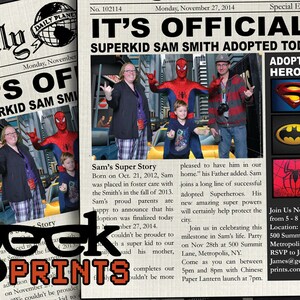 Adopted Super Hero Newspaper Printable Invitation image 6