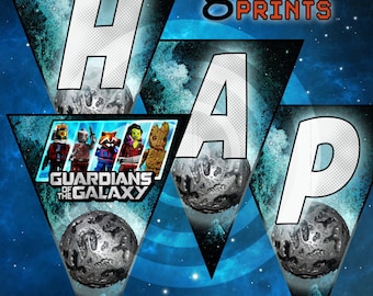 Happy Birthday Banner with Guardians of the Galaxy Theme Printable Download