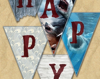 Shark Week Sharknado Jaws Themed Happy Birthday Banner Printable Download