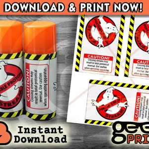 Portable Proton Stream Silly String Labels inspired by Ghostbusters Printable