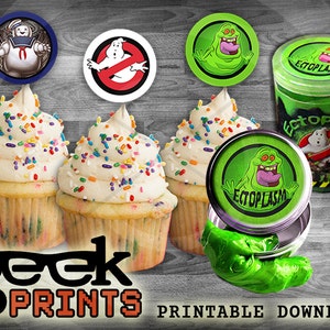 Slime Labels und Cupcake Toppers inspiriert von Ghostbusters Printable Bild 1