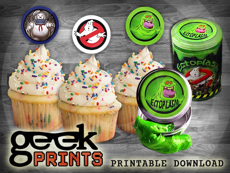 Slime Labels und Cupcake Toppers inspiriert von Ghostbusters Printable Bild 1