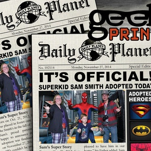 Adopted Super Hero Newspaper Printable Invitation image 5