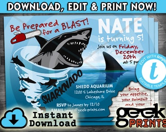 Sharknado Movie Theme Birthday Photo Invitation Custom Printable