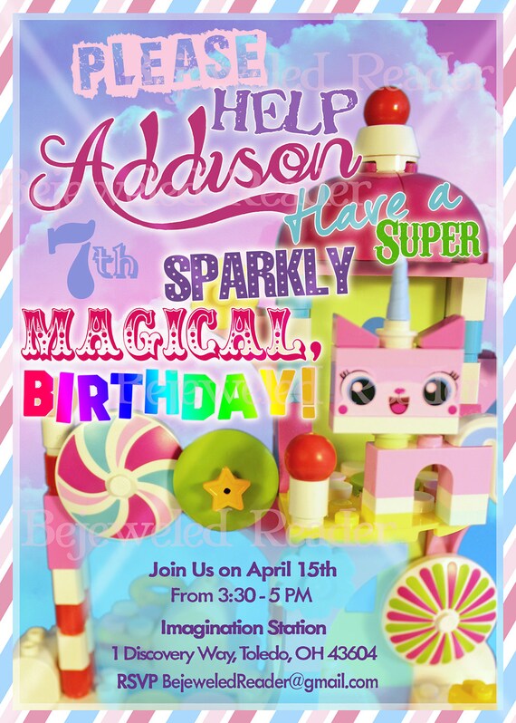 Princess Unikitty Uni Kitty Invitations Printables Custom Birthday Party Etsy Canada