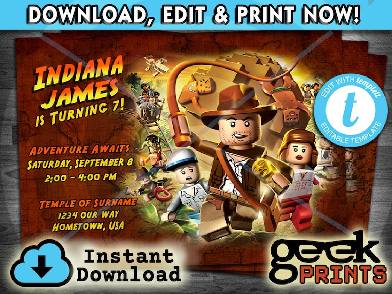 Indiana Jones Birthday Invitation Custom Printable Templett - Etsy Canada