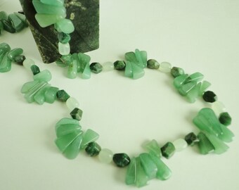 African Jade & Green Aventurine Necklace, Sea Green New Jade, Shades of Green, Gemstone Beads Necklace, Jewelry Gift for Her