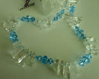 Clear Quartz Necklace, Quartz Gemstone Necklace, Aquamarine Crystal Beads Necklace, Quartz & Crystal Beads, Handmade Jewelry Gift for Her