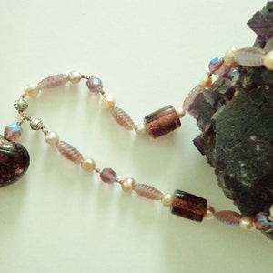 Mauve Glass Beads Necklace, Mauve Pearls Necklace, Grape Lampworked Glass Bead Pendant Necklace, Jewelry Gifts for Her