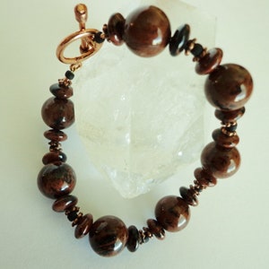 Mahogany Obsidian Bracelet, Deep Reddish Brown Gemstone Beads Bracelet, OOAK Handcrafted Bracelet, Jewelry Gift for Her
