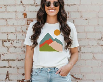 Mountain Sunrise Women's Boxy Tee, Relaxed Fit T-Shirt, Nature Inspired, Gift for Nature Lovers, Eco-Friendly Fashion, Casual Wear