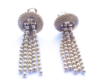 Gold bead drop vintage clip earrings
