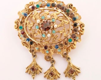 Multi colour stone vintage dress brooch