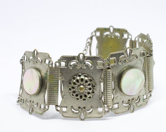 Vintage metal and mother of pearl bracelet