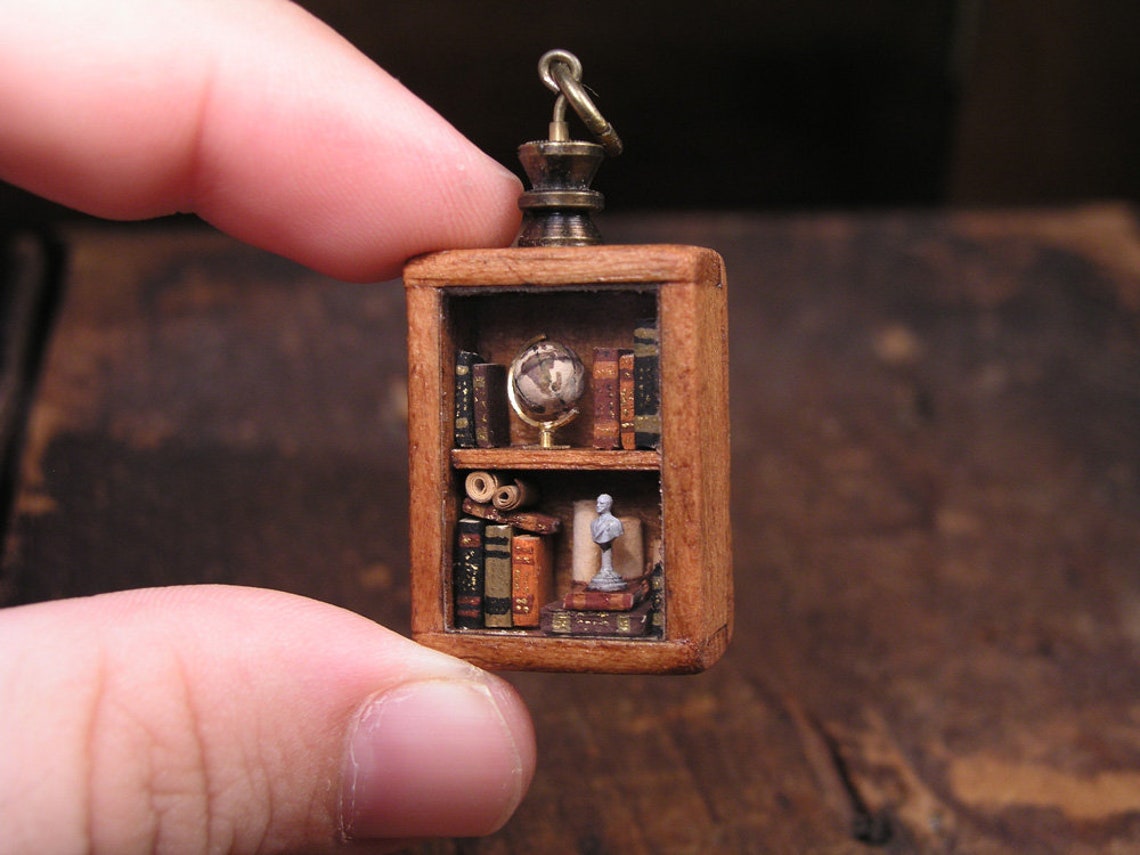 Miniature Library Pendant Full of Tiny Books Parchments a Etsy