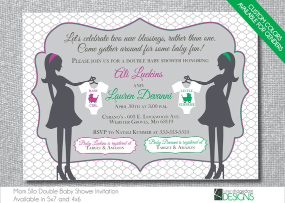mothers double baby shower invitation - custom colors - digital file only