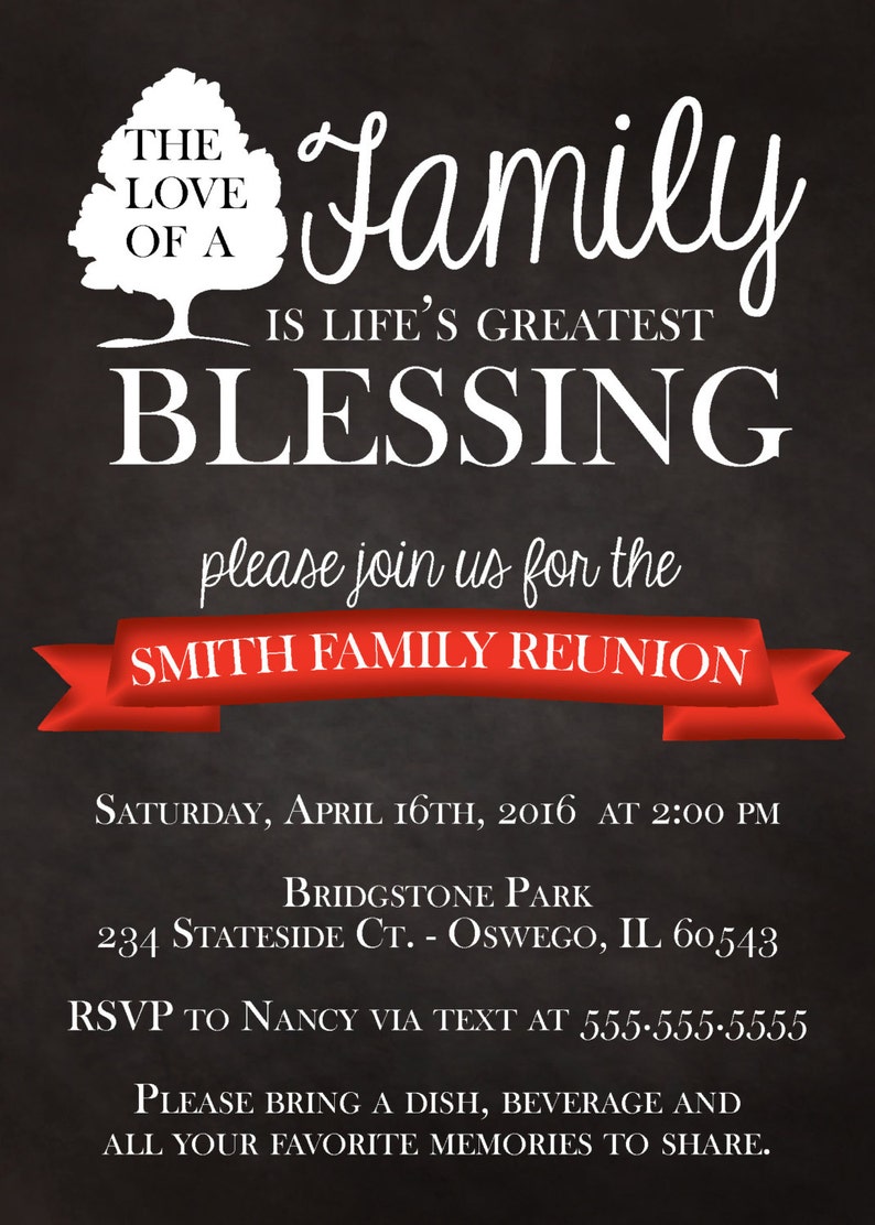 Family Reunion Chalkboard Invitationdigital Filecustom Etsy