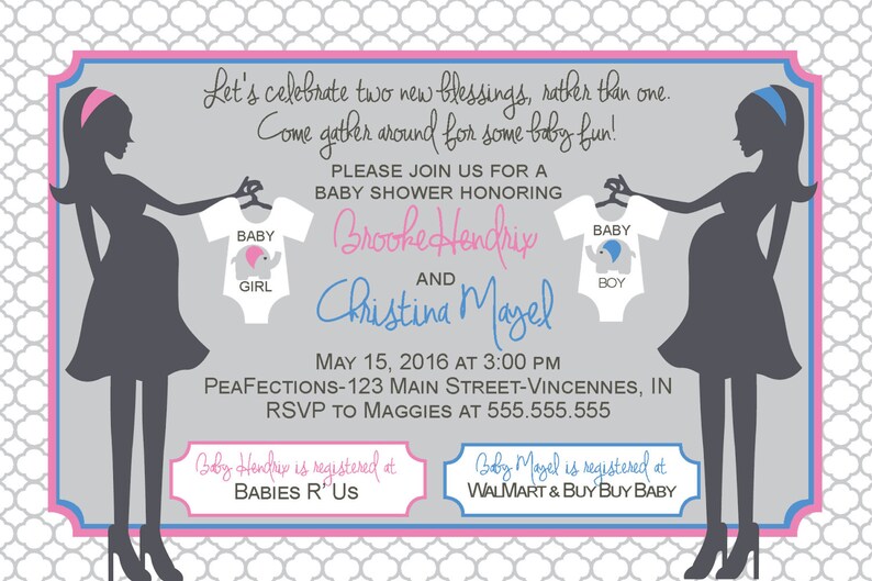 Mothers Double Baby Shower Invitation Custom Colors Etsy