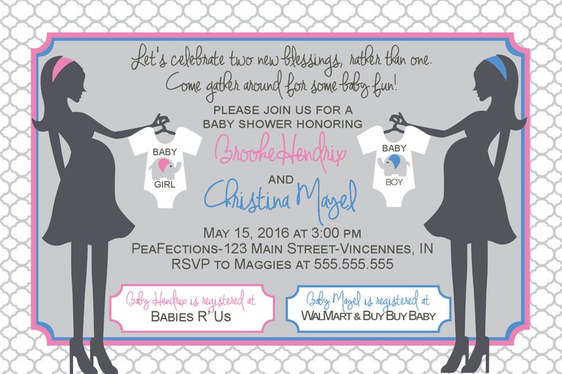 Mothers Double Baby Shower Invitation Custom Colors Etsy Mothers Double Baby Shower Invitation Custom Colors Etsy