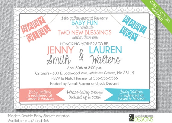 Double Baby Shower Invitation Custom 