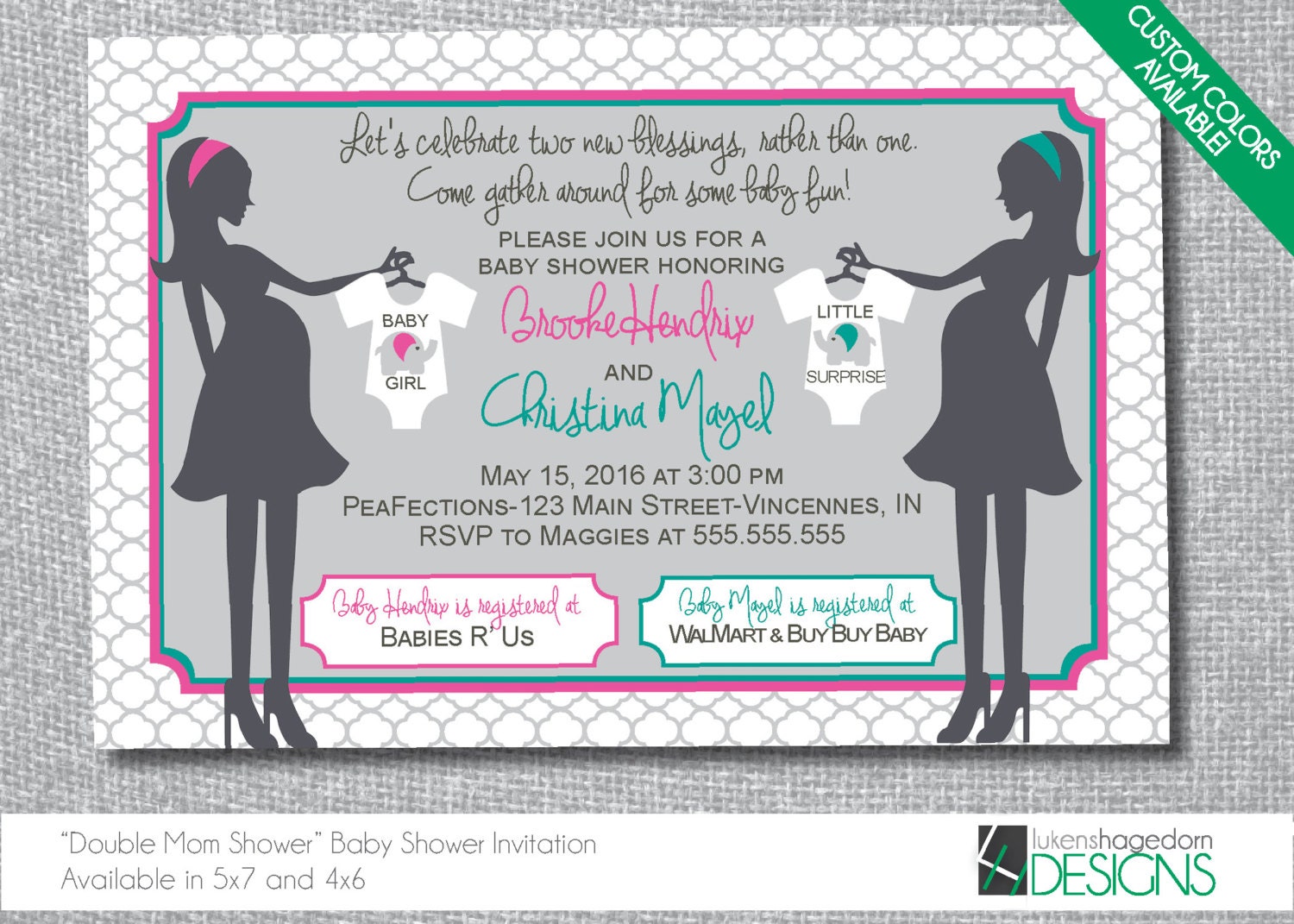 Mothers Double Baby Shower Invitation Custom Colors Etsy