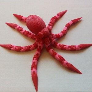 Articulated Valentines Octopus, Red-Pink, 3d Printed, toy, fidget, desk toy, articulated, flexible