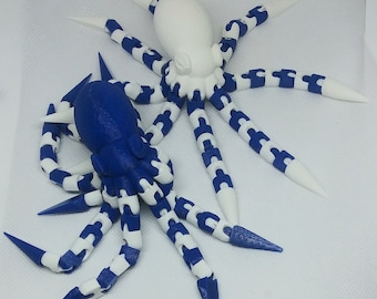 Pulpos articulados, blanco azul, set, 3d impreso, juguete, fidget, juguete de escritorio, articulado, flexible