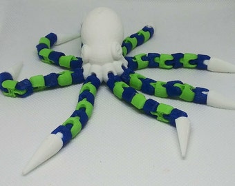 Pulpo articulado, blanco verde azul, juguete, 3d impreso, inquieto, juguete de escritorio, articulado, flexible