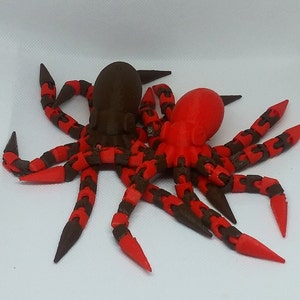 Articulated Octopuses, Red Brown, Set, 3d Printed, Toy, Fidget, Desk toy, Articulated, Flexible