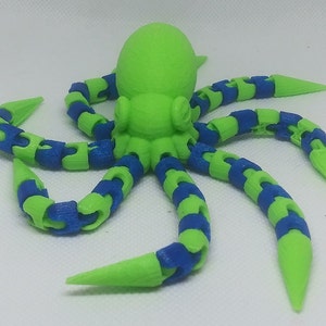 Articulated Octopus, Green Blue, 3d Printed, Toy, Fidget, Desk toy, Articulated, Flexible