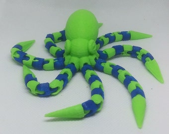 Pulpo articulado, azul verde, 3d impreso, juguete, fidget, juguete de escritorio, articulado, flexible